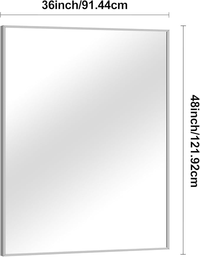 Silver Bathroom Mirror,36x48 inch Wall Mirror for Bathroom Wall Mounted,Large Rectangle Mirror for Bathroom Over Sink,Modern Metal Frame for Living Room,Bedroom Entryway,Horizontal/Vertical-StrideForce Fitness