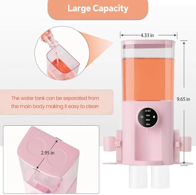 J.C&T Automatic Mouthwash Dispenser for Bathroom,22 FlOz Dispensers with Magnetic Cups,Toothbrush Holders Wall Mounted Adjustable Dispensing Levels,Suitable for All Age Groups,Pink