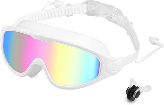 Swim Goggles for Adults, Wide View Anti-Fog & UV Swimming Goggles with Nose Clip & Ear Plugs, No Leak-StrideForce Fitness