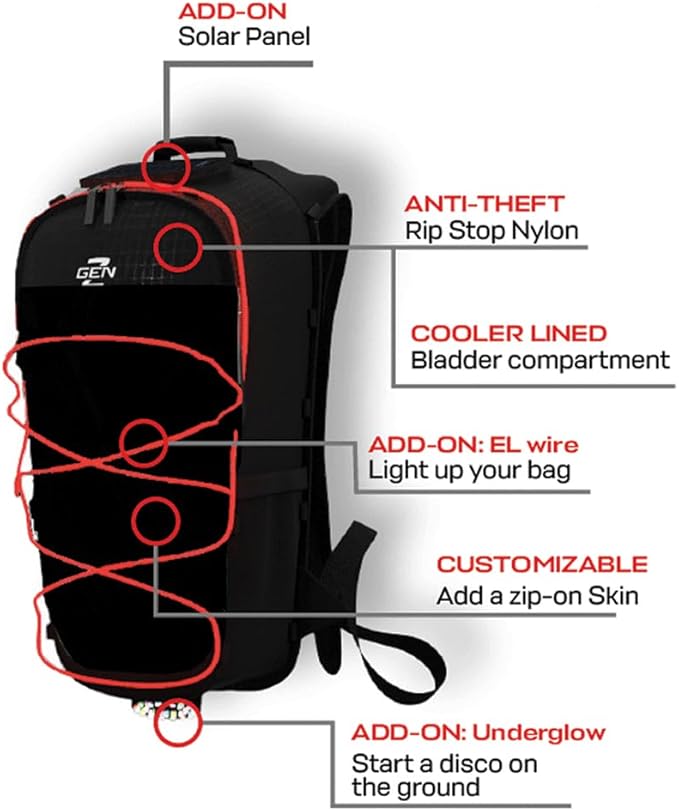 RAVERUNNER® Anti-Theft Hydration Backpack | Festival Approved Rave Backpack for Concert Goers, Leak-Free Festival Water Backpack for EDC, Rave Hydration Pack-StrideForce Fitness