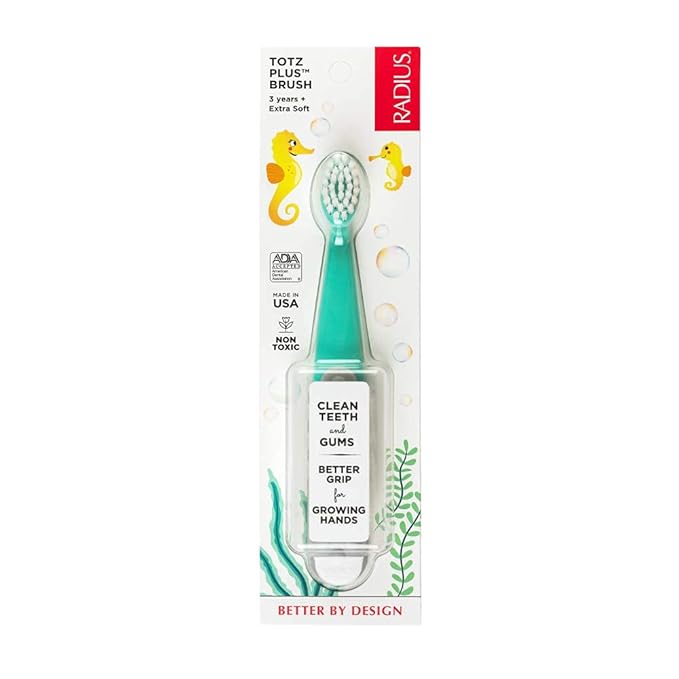 RADIUS Totz Plus Brush Kids Toothbrush Silky Soft BPA Free ADA Accepted Designed for Delicate Teeth & Gums for Children 3 Years & Up - MintCoolGrey - Pack of 1