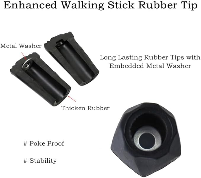 6pcs Walking Stick Tips, Replacement Rubber Tips for Walking Sticks, Trekking Pole Tips Baskets Hiking Pole Tips Feet Shock Absorption Rubber Cane Tips 11mm Diameter Survival Hiking Stick Accessories-StrideForce Fitness