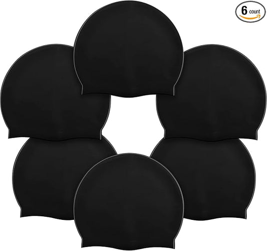 Syhood 6 Pieces Unisex Adult Silicone Swim Cap Waterproof Swimming Hat Non Slip Pool Hat Elastic Silicone Cap for Long and Short Hair-StrideForce Fitness