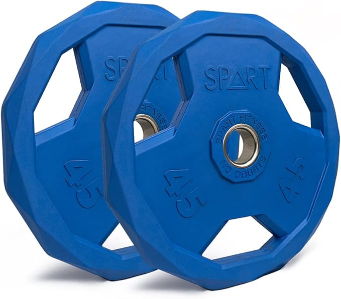 SPART Color Coded Weight Plate 2-Inch Rubber Coated Olympic Grip Plate for Barbell, Solid Cast Iron Weight Plates for Strength Training, Weightlifting, Crossfit, Home Gym, 2.5LB/5LB/10LB/25LB/35LB/45LB, Pair-StrideForce Fitness