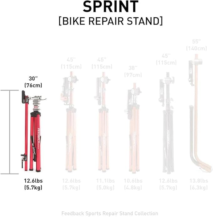 FEEDBACK SPORTS | Sprint Bike Repair Stand | Compact Bicycle Workstand W/Tripod Base | 360-Degree Rotation | Dropout Style Mount | Red-StrideForce Fitness