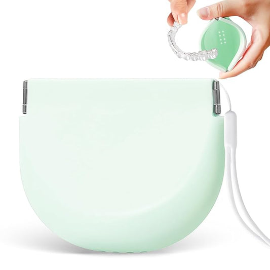 Silicone Retainer Denture Storage Case Holder, Portable Slim Dental Container Cleaning Box with Drain Holes and Leakproof for Aligners, Mouth Guards, Night Guards, Removable Dental Appliances (Green)
