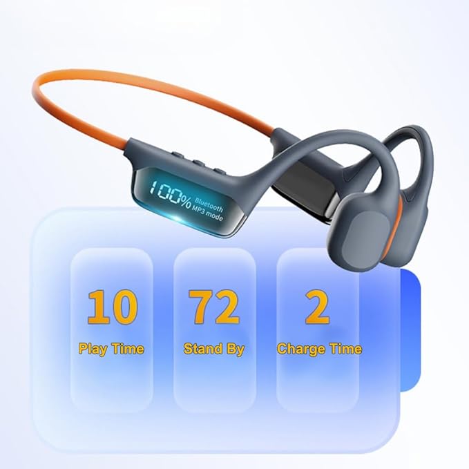 IHAO Swimming Headphones True Bone Conduction Open Ear Headset MP3 Player Built-in 32G Memory IP68 Underwater Waterproof Stereo Bluetooth Earphone for Driving Bicycling Running Skiing-Grey-StrideForce Fitness