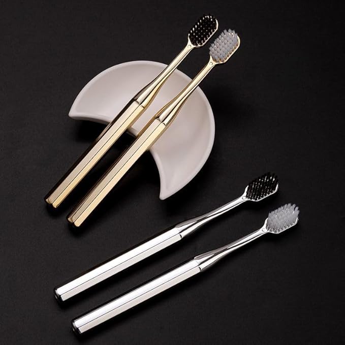 Ultra-Soft Toothbrush Set, in Gold and Silver, 2 Boxes in Total, fine bristles for Gentle Gum Care.