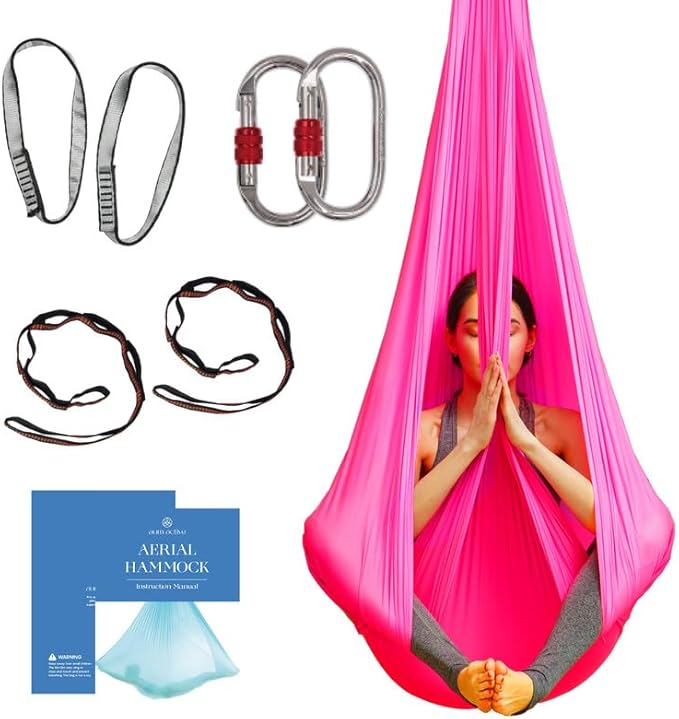 Aerial Silk Yoga Hammock & Swing for Home, Inversion Exercises, Starter Kit for All Levels - Durable with Extension Straps, Carabiners, and Pose Guide-StrideForce Fitness