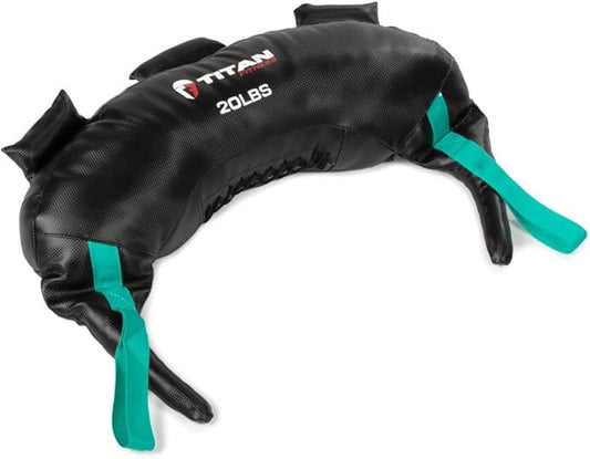 Titan Fitness 20 LB Functional Training Swing Bag, PU Material Bulgarian Power Sand Bag, Multiple Grips for Squats, Lunges, Throws, and More-StrideForce Fitness