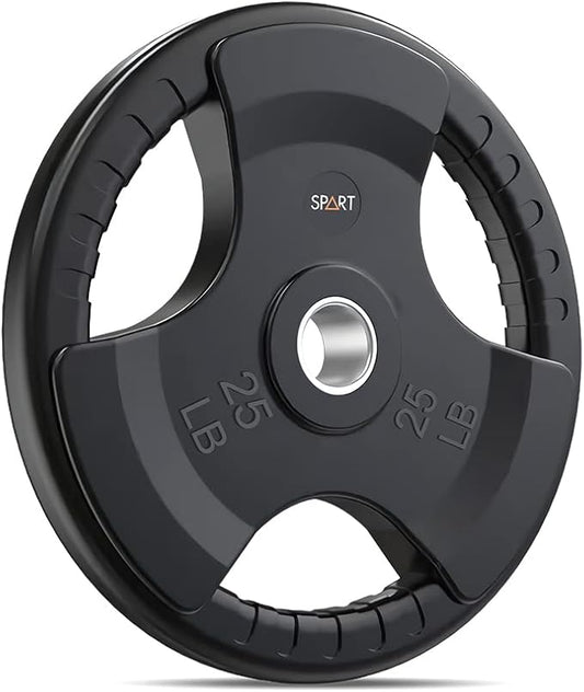 SPART Weight Plate 2-Inch Rubber Coated Olympic Grip Plate for Barbell,Solid Cast Iron Weight Plates in Pairs or Single for Strength Training,Weightlifting,Crossfit,Home Gym(5LB/10LB/25LB/35LB/45LB)-StrideForce Fitness
