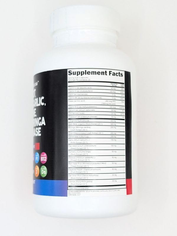 Clean Nutraceuticals Beet Root Capsules Olive Leaf Nattokinase Garlic Extract L-Arginine Omega 3 Red Yeast Rice Hibiscus Danshen - Healthy Support Supplement - 90 Ct-StrideForce Fitness