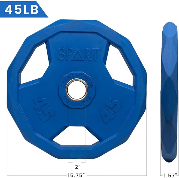SPART Color Coded Weight Plate 2-Inch Rubber Coated Olympic Grip Plate for Barbell, Solid Cast Iron Weight Plates for Strength Training, Weightlifting, Crossfit, Home Gym, 2.5LB/5LB/10LB/25LB/35LB/45LB, Pair-StrideForce Fitness