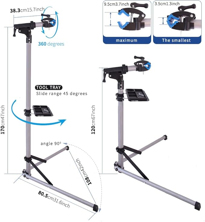 teraysun Bike Repair Stand,Home Foldable Aluminum Alloy Bicycle Workstand Floor for Road Bikes and Mountain Bikes-Height Adjustable-StrideForce Fitness