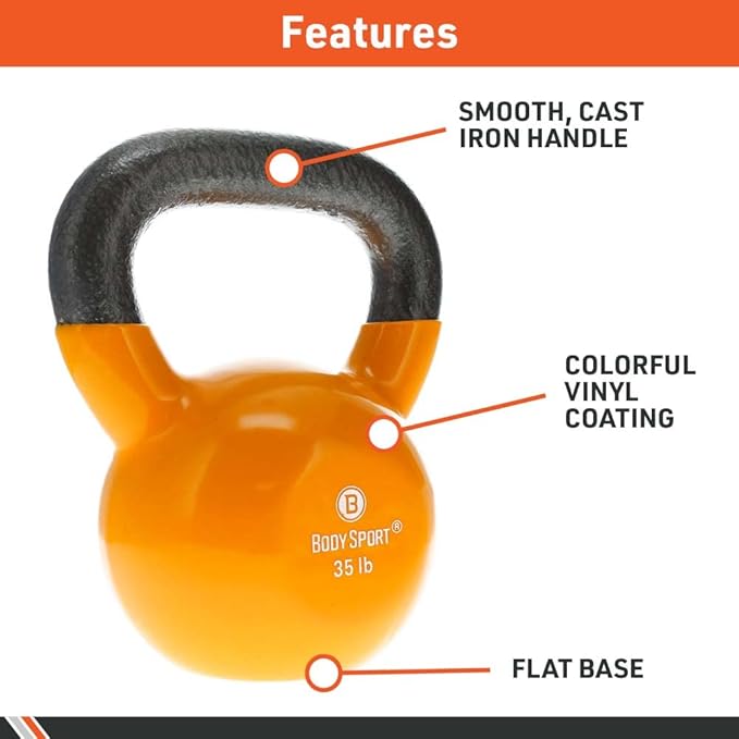 Body Sport Cast Iron Vinyl Coated Kettlebells –
