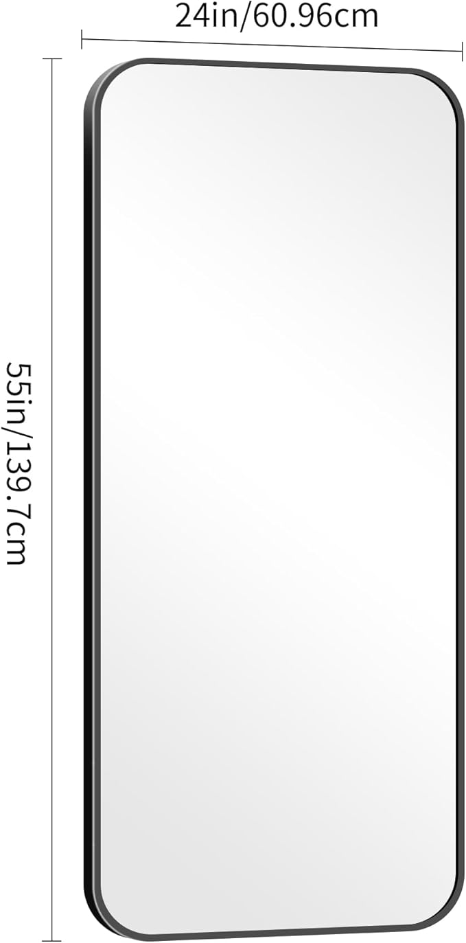 24" x 55"Bathroom Mirror, Matte Black Wall Mirror with Metal Frame, Decorative Rectangular Vanity Mirror for Bedroom Bathroom Living Room Entryway (Horizontal/Vertical)-StrideForce Fitness