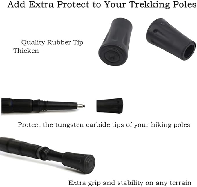 6pcs Walking Stick Tips, Replacement Rubber Tips for Walking Sticks, Trekking Pole Tips Baskets Hiking Pole Tips Feet Shock Absorption Rubber Cane Tips 11mm Diameter Survival Hiking Stick Accessories-StrideForce Fitness