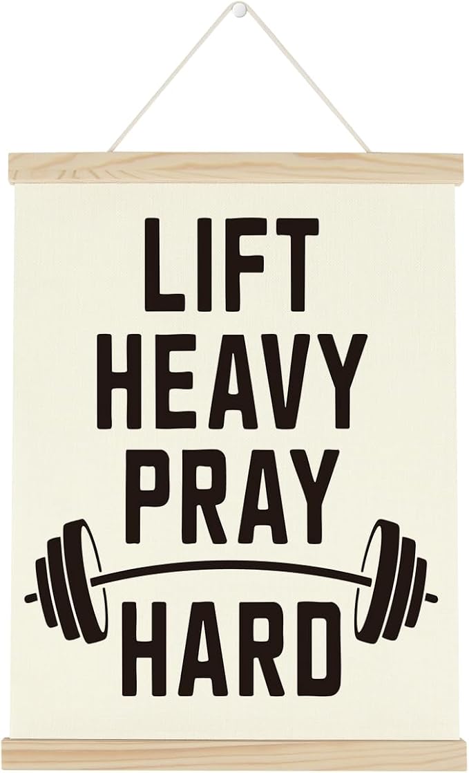 Gym Motivational Posters Funny College Dorm Posters Gifts for Guys Girls Friends Lift Heavy Pray Hard Gym Flag Wall Art Decor Sign for Home Gym Bedroom Office-StrideForce Fitness