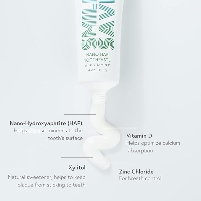 Smile Saver Hydroxyapatite (HAP) & Vitamin D Fluoride-Free Concentrated Toothpaste with Xylitol; Helps Deposit Minerals to Tooth Surface