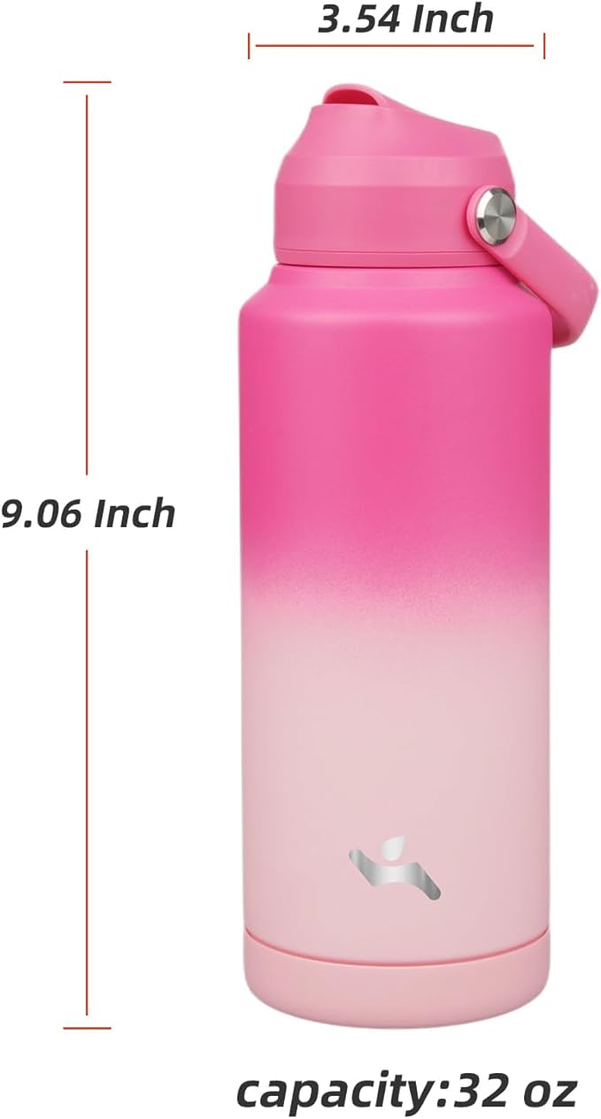 Insulated Water Bottle with Straw Lid,32 oz Stainless Steel Vacuum Metal Bottle with Silicone Handle,Cherry Blossom-StrideForce Fitness