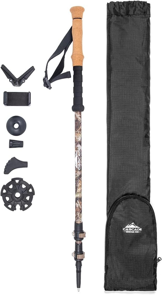 Cascade Mountain Tech Trekking Poles - Carbon Fiber Monopod Walking or Hiking Sticks with with Accessories Mount and Adjustable Quick Locks-StrideForce Fitness