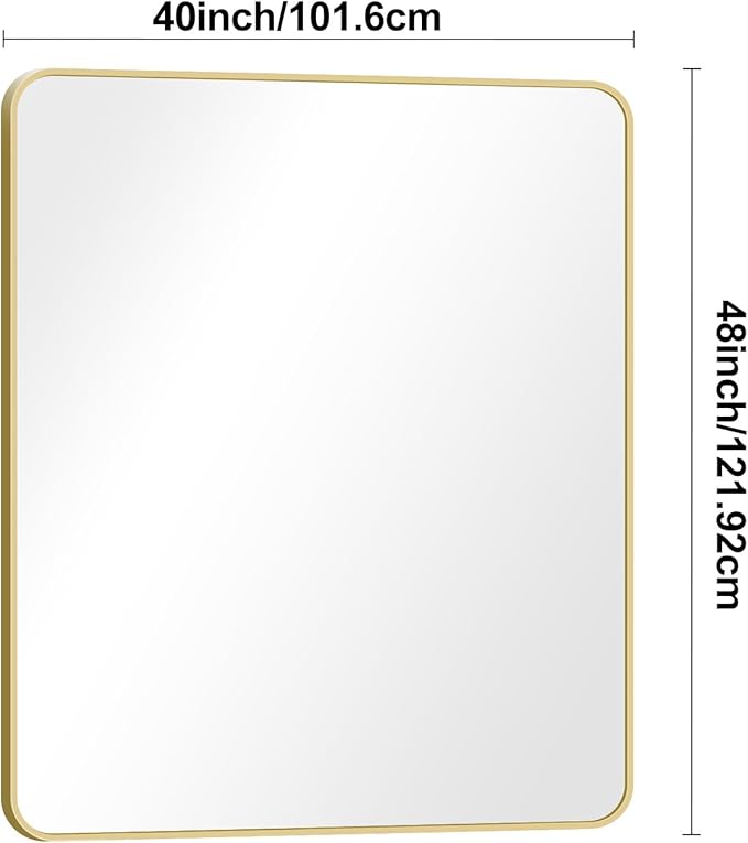 Gold Bathroom Mirror,40x48 inch Wall Mirror for Bathroom Wall Mounted,Round Rectangle Mirror for Bathroom Over Sink,Modern Frame for Home Decor Living Room,Bedroom Entryway,Horizontal/Vertical-StrideForce Fitness