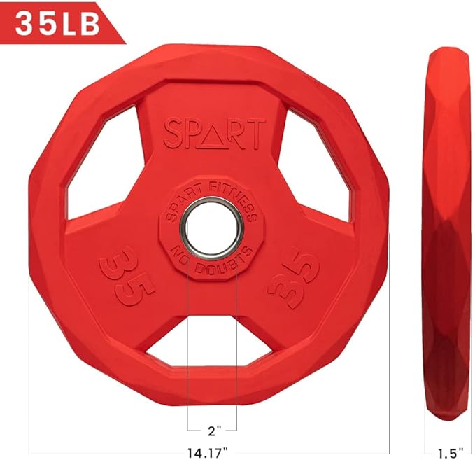 SPART Color Coded Weight Plate 2-Inch Rubber Coated Olympic Grip Plate for Barbell, Solid Cast Iron Weight Plates for Strength Training, Weightlifting, Crossfit, Home Gym, 2.5LB/5LB/10LB/25LB/35LB/45LB, Pair-StrideForce Fitness