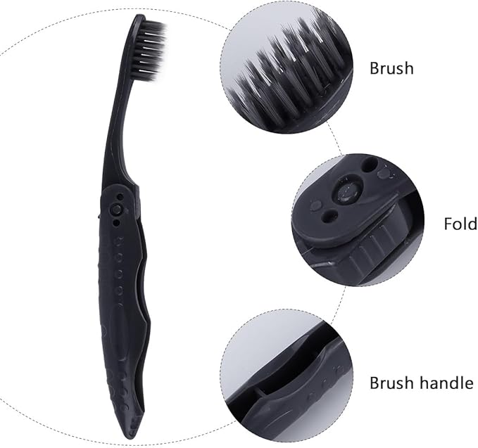 Cabilock Folding Travel Toothbrush 8Pcs Set with Portable Charcoal Soft Bristles Gray Foldable Handle for Camping and Travel Oral Care