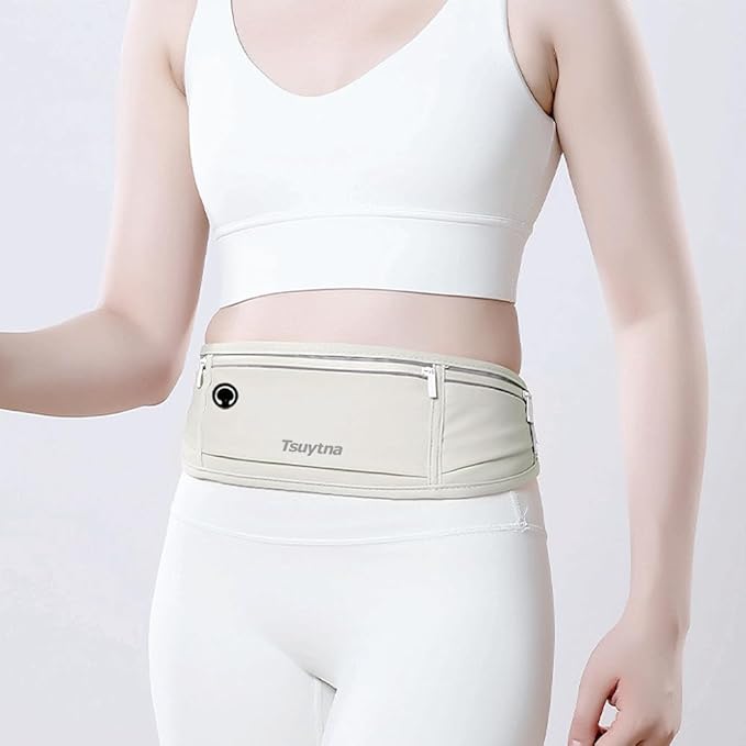 Running Belt for Women & Men - Slim Phone running belt with Water-Resistant Phone Holder, 3 pockets Adjustable Waist Strap, Reflective Safety Design for Running, Hiking, Travel，Fitness (Grey)-StrideForce Fitness