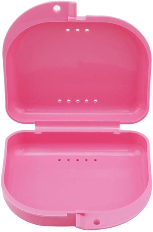 Mouth Guard Case Orthodontic Retainer Box Denture Storage Container, Pink
