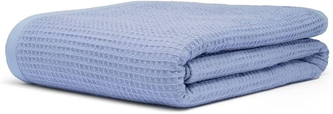 GOTS Certified Organic Cotton Waffle Weave Blanket, Throw Bed Size, 50"X60"Cozy Throw Blanket for Couch, Modern Home Decor, Throw Blankets, Waffle Blanket, Soft Bed Blankets - Powder Blue-StrideForce Fitness