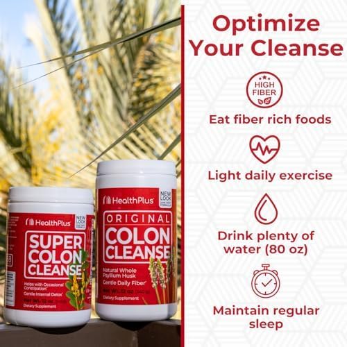 Health Plus Super Colon Cleanse, 12 oz Powder, 68 Servings - Natural Detox, Digestive Constipation Relief, Gentle Gut Cleanse with Psyllium Husk & Senna Leaf-StrideForce Fitness