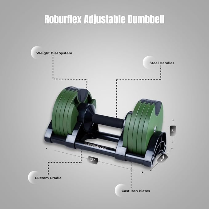 Adjustable Dumbbell (Single) by ROBURFLEX for Workout Strength Training Fitness Home Gym-StrideForce Fitness