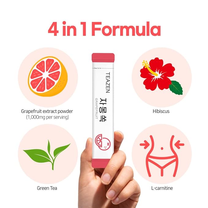 TEAZEN Grapefruit Tea, Sugar Free, Hibiscus and Green Tea, Powdered Mix Beverage from Korea, 10 Sticks, 1.76oz-StrideForce Fitness