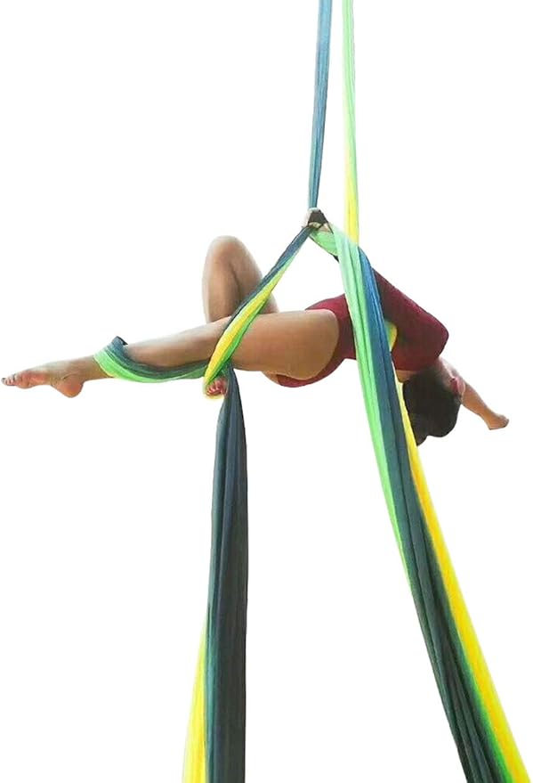 DASKING Aerial Silks Starter Kit - Durable 11Yards of Aerial Yoga Hammock with Hardware, Aerial Swing for Acrobatic Flying Yoga & All Levels (Aerial Rigging Point Up to 14ft)-StrideForce Fitness