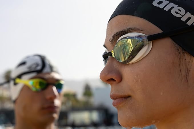 ARENA Unisex Python Racing Swim Goggles for Men and Women Anti-Fog No Leak Max Comfort Dual Strap, Mirror/Non-Mirror Lens-StrideForce Fitness