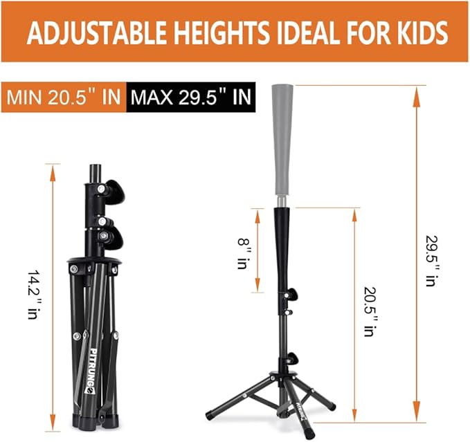 Baseball Softball Tee for Kids Toddles 3-10 Years Batting Hitting Tee T Ball Set Stand for Baseball Trainer Easy Adjustable Height 20.5''-29.5''Portable w/Carry Bag for Indoor Outdoor-StrideForce Fitness