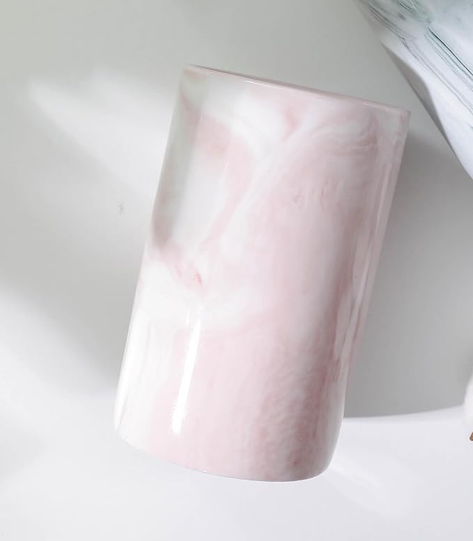 Kelake Ceramic Rustic Pink Marble Bathroom Tumbler Cup for Mouthwash Rinsing Toothbrush and Toothpaste Holder Stand Cups 280 ml Porcelain Milk Drinking Cups for Christmas Birthday