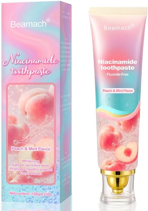 Niacinamide Whitening Toothpaste, Triple White Probiotic Whitening Toothpaste, Fluoride-Free| Sensitivity Relief | Fresh Breath & Stain Removal Formula | Sakura Peach Fragrance (1)