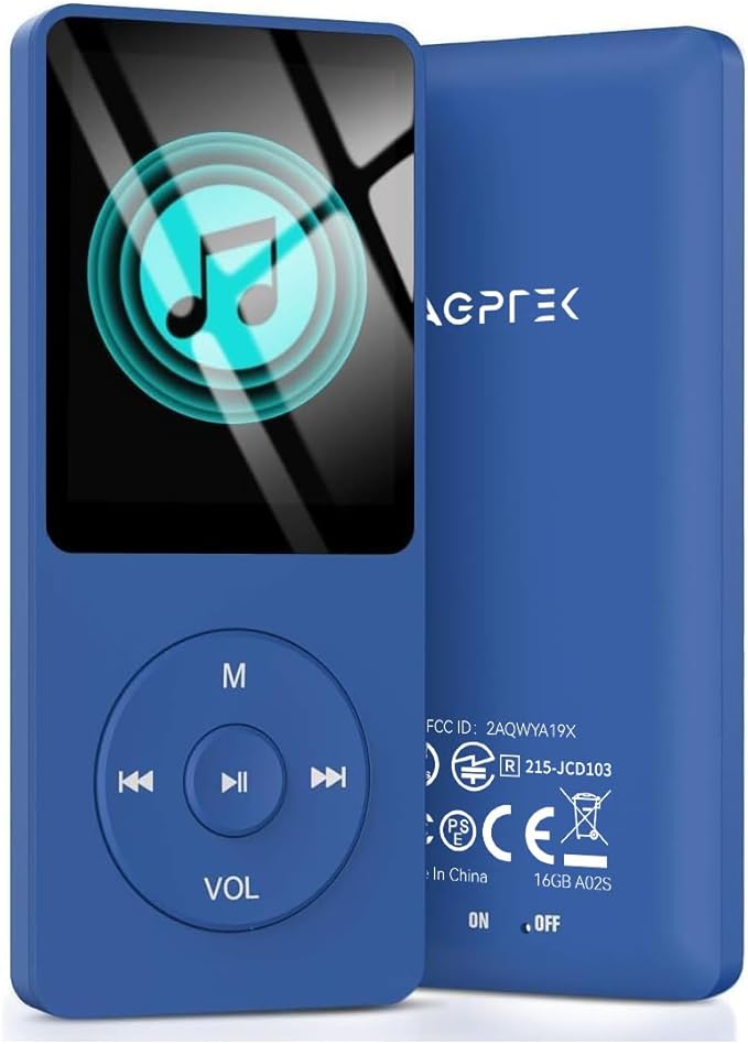 AGPTEK A02S 16GB MP3 Player, 70 Hours Playback Lossless Sound Music Player, Supports up to 128GB, Dark Blue-StrideForce Fitness