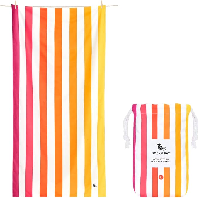 Dock & Bay Beach Towel - Quick Dry, Sand Free - Compact, Lightweight - 100% Recycled - Includes Bag - Summer - Peach Sunrise - Extra Large (200x90cm, 78x35)-StrideForce Fitness
