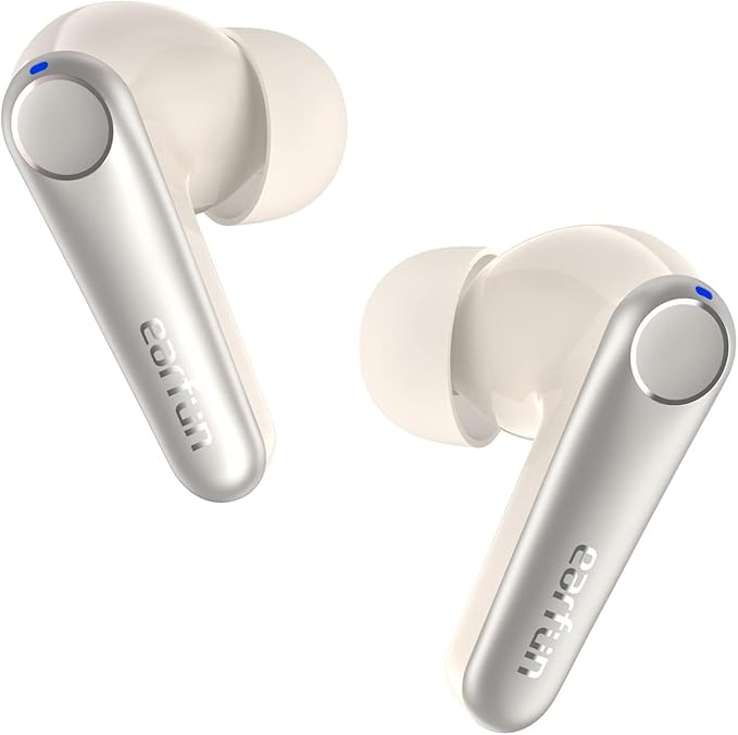EarFun Air Pro 3 Noise Cancelling Wireless Earbuds, Qualcomm® aptX™ Adaptive Sound, 6 Mics CVC 8.0 ENC, Bluetooth 5.3 Earbuds, Multipoint Connection, 45H Playtime, App Customize EQ, Oat White-StrideForce Fitness