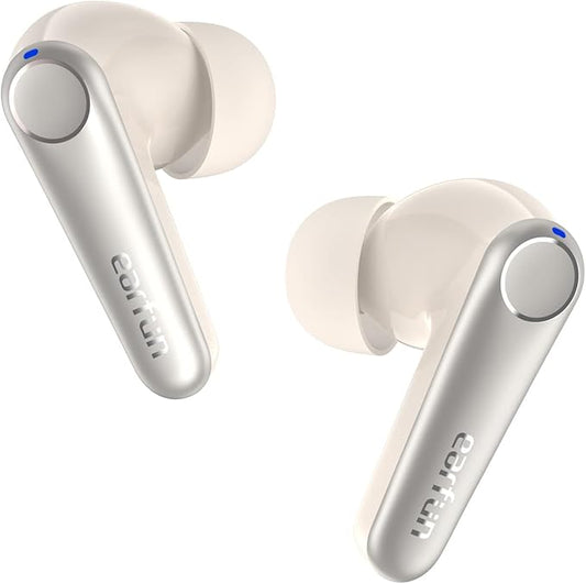 EarFun Air Pro 3 Noise Cancelling Wireless Earbuds, Qualcomm® aptX™ Adaptive Sound, 6 Mics CVC 8.0 ENC, Bluetooth 5.3 Earbuds, Multipoint Connection, 45H Playtime, App Customize EQ, Oat White-StrideForce Fitness