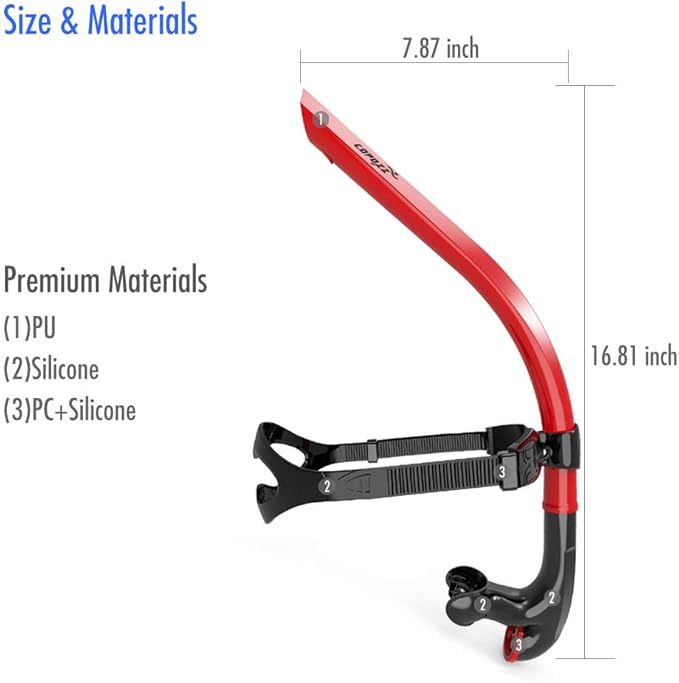 COPOZZ Swim Snorkel for Lap Swimming Swimmers Training Snorkeling Diving, Center Mount Comfortable Silicone Mouthpiece One-Way Purge Valve-StrideForce Fitness