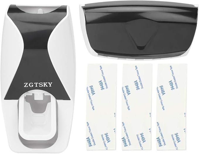 Toothbrush Holder Toothpaste Dispenser Set, Wall Mounted Automatic Hands-Free Toothpaste Dispenser, for Family Washroom Bathroom(黑色)