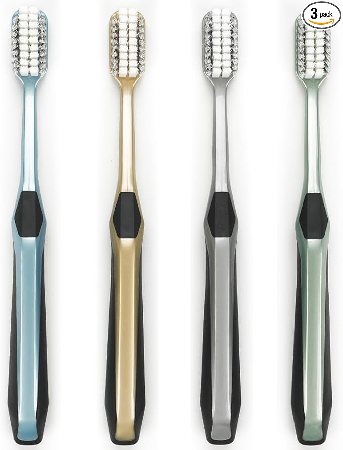 Firm Toothbrush for Adult, Manual Wider Head Tooth Brush with Tongue and Cheek Cleaner, Hard Bristles, 4 Count, More Efficient and Deeper Cleaning