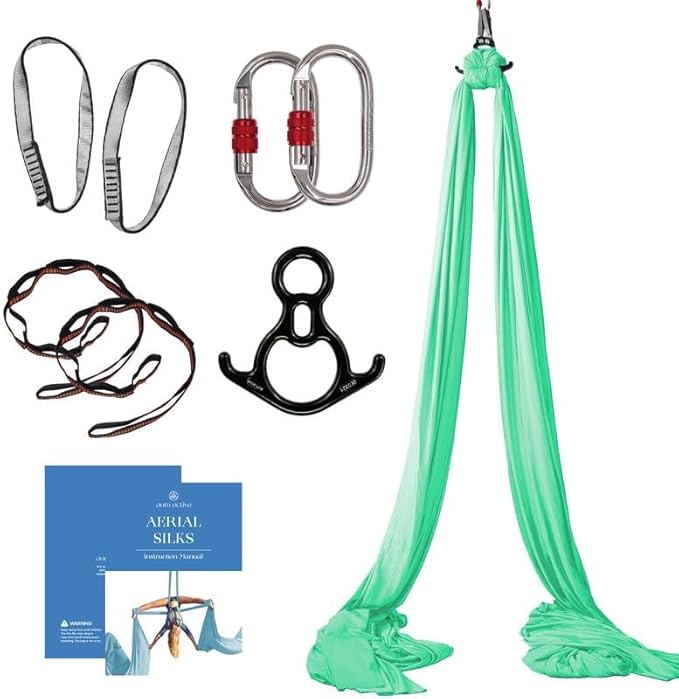 Aerial Silks Starter Kit - Durable 9 Yards of Aerial Yoga Hammock with Hardware & Guide - Aerial Swing for Acrobatic Flying Yoga & All Levels (Aerial Rigging Point Up to 13ft)-StrideForce Fitness
