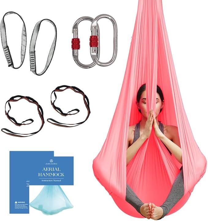Aerial Silk Yoga Hammock & Swing for Home, Inversion Exercises, Starter Kit for All Levels - Durable with Extension Straps, Carabiners, and Pose Guide-StrideForce Fitness