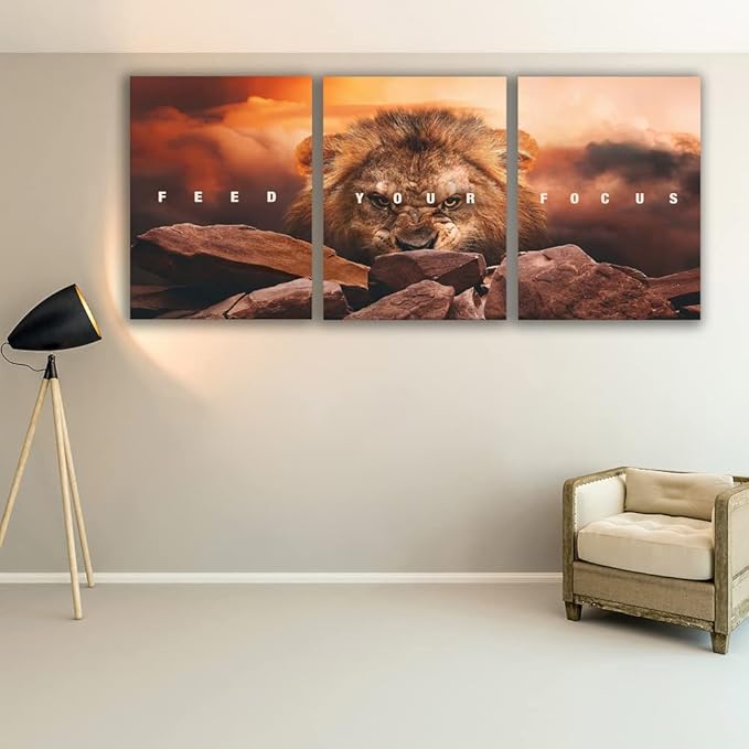 Motivational Wall Art Inspirational Wall Art 3 Pieces Canvas Poster Wall Painting Lion Artwork for Living Room Bedroom Home Decor Prints Pictures Office Wall Decor Framed Ready to Hang 36''Wx 16''H-StrideForce Fitness