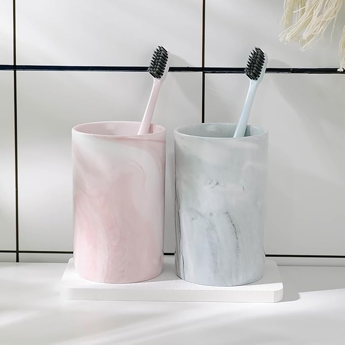 Kelake Ceramic Rustic Pink Marble Bathroom Tumbler Cup for Mouthwash Rinsing Toothbrush and Toothpaste Holder Stand Cups 280 ml Porcelain Milk Drinking Cups for Christmas Birthday
